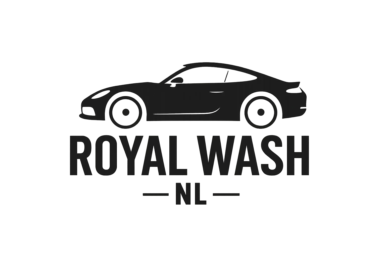 Het logo: de zijkant van een auto met daaronder het bedrijfsnaam genaamd: ROYAL WASH NL